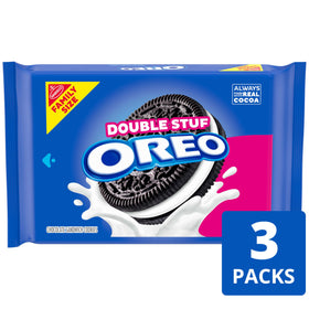 OREO Double Stuf cookies dunk-ready with a creamy center for easy snacks.