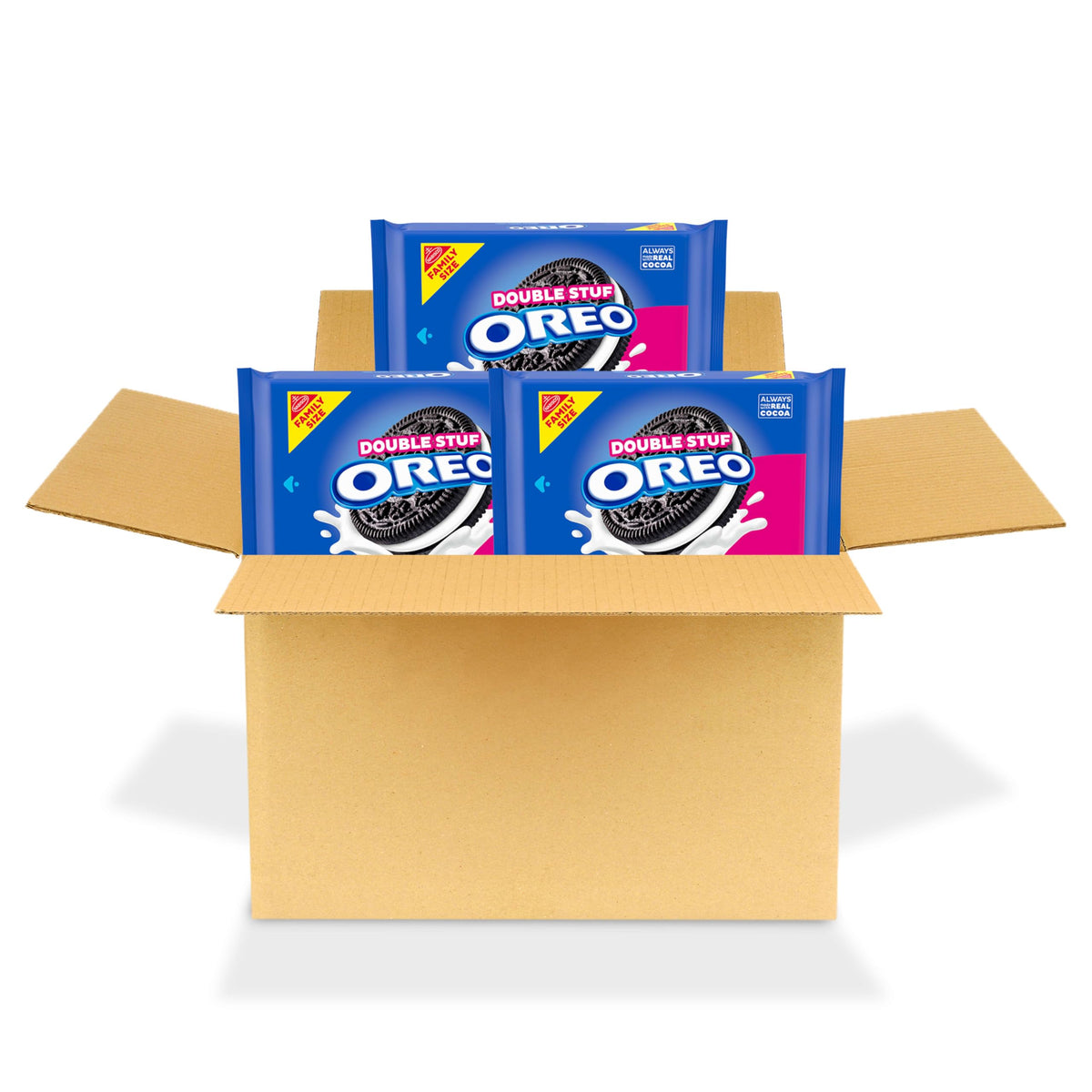 OREO Double Stuf cookies in a family pack ready for sharing and dunking.