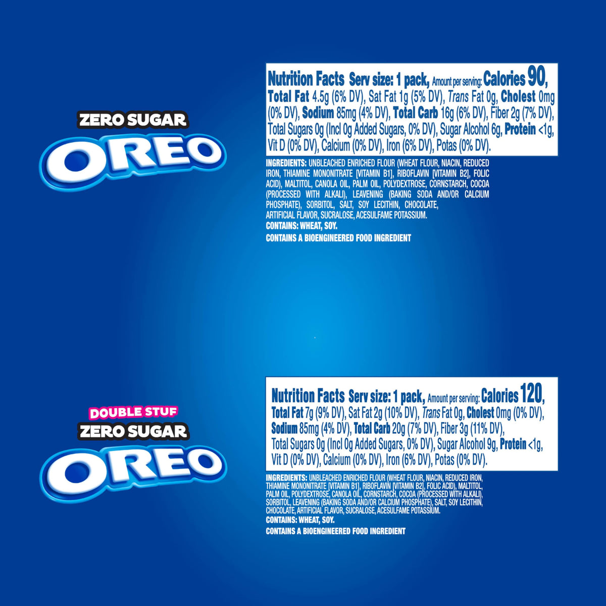 OREO Double Stuf Zero Sugar pack front highlights extra creme for a richer bite.