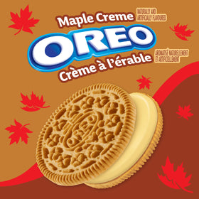 OREO Maple Creme front view shows classic cookies with maple cream.