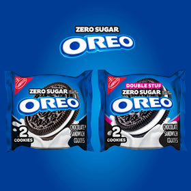OREO two-cookie snack pack in hand highlights portable indulgence.