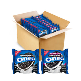 OREO Zero Sugar pack front shows a convenient sugar-free snack option for on-the-go enjoyment.