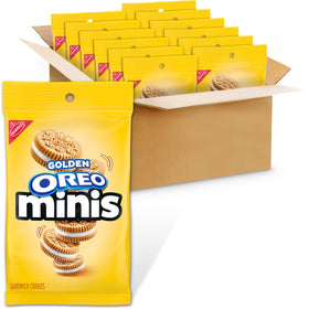 OREO Minis Golden Sandwich Cookies 12-pack bag for on-the-go snacking.