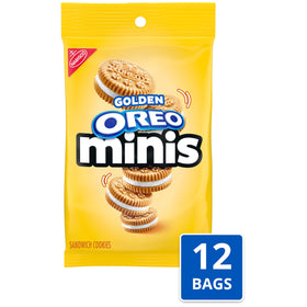 OREO Minis Golden Sandwich Cookies with vanilla creme filling close-up.
