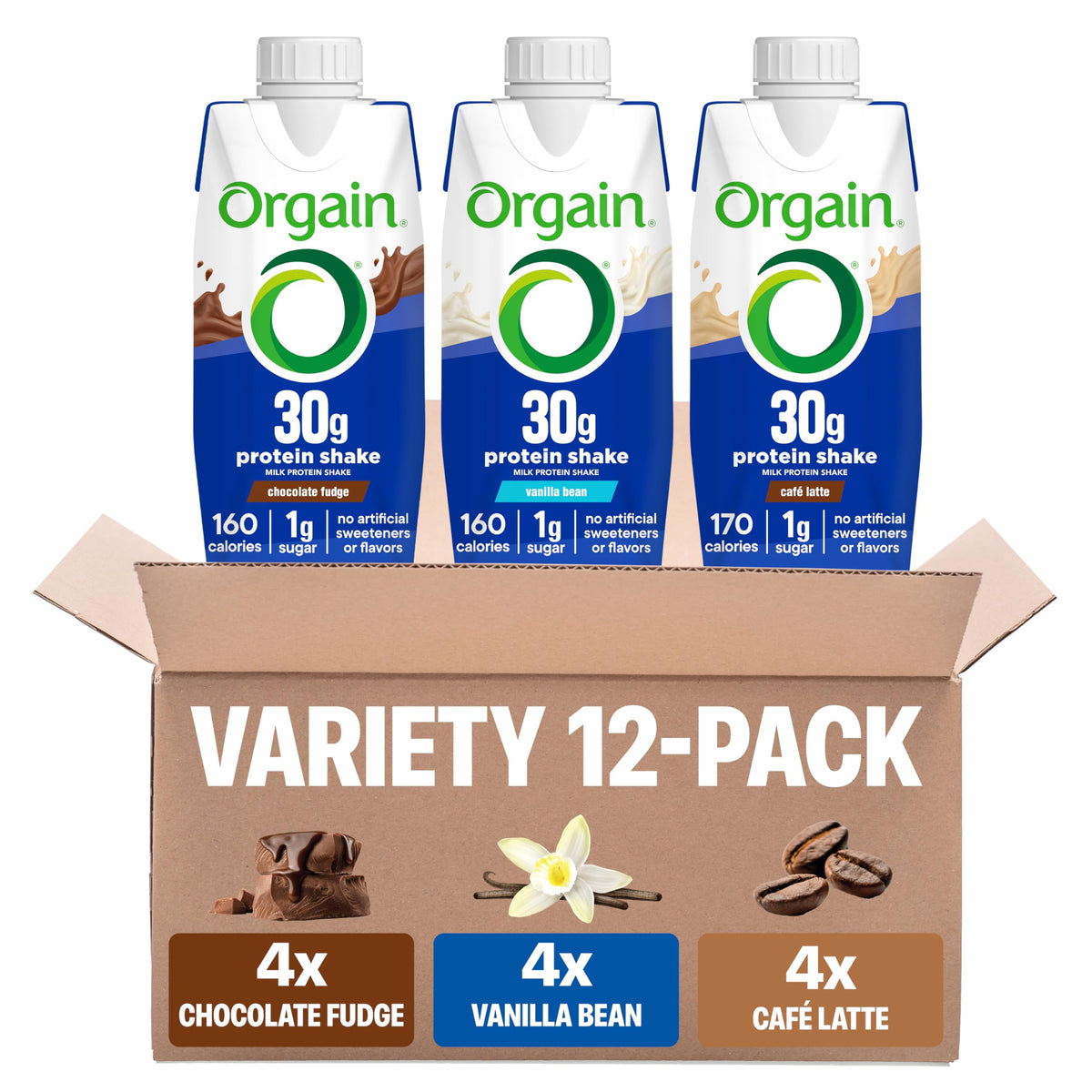 Orgain 30g protein shake chocolate fudge bottle for on-the-go nutrition