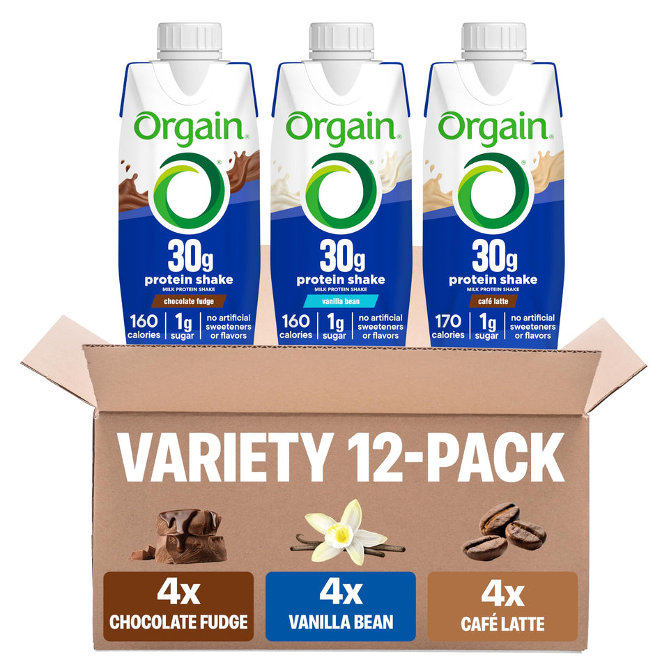 Orgain 30g protein shake chocolate fudge bottle for on-the-go nutrition