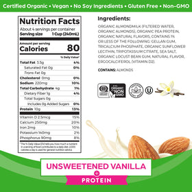 Orgain almond milk vanilla with a coffee cup, creamy unsweetened flavor.