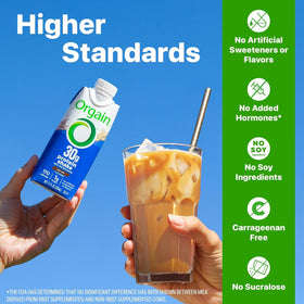 Orgain Café Latte 12-pack display suggests convenient multipack for busy weeks.