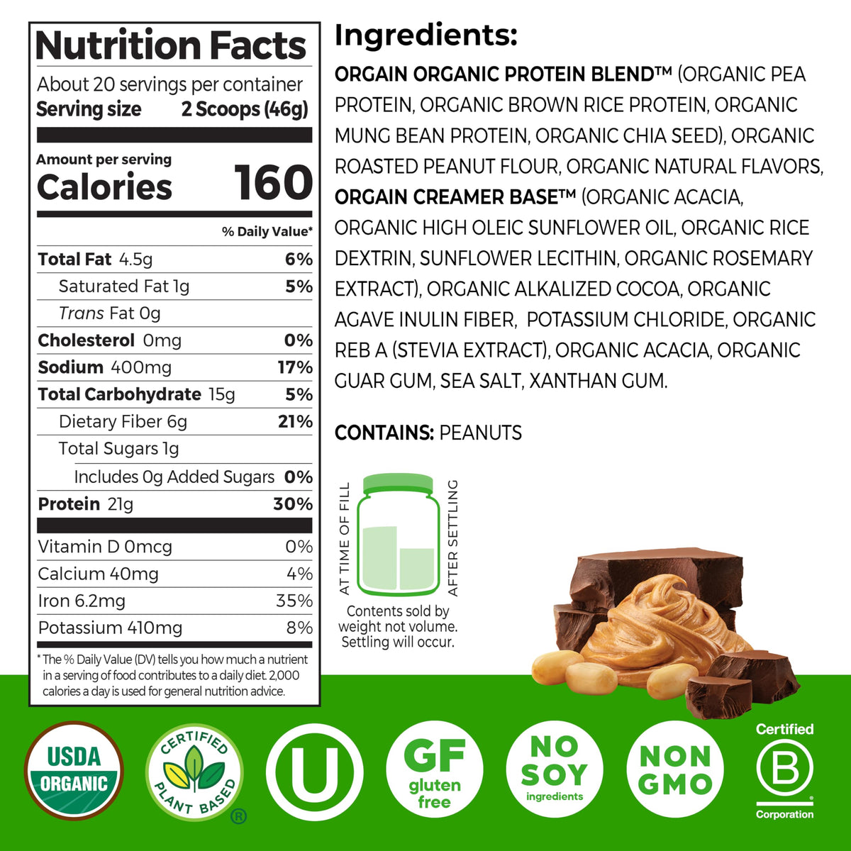 Orgain powder scoop shows easy portioning for quick, tasty shakes.