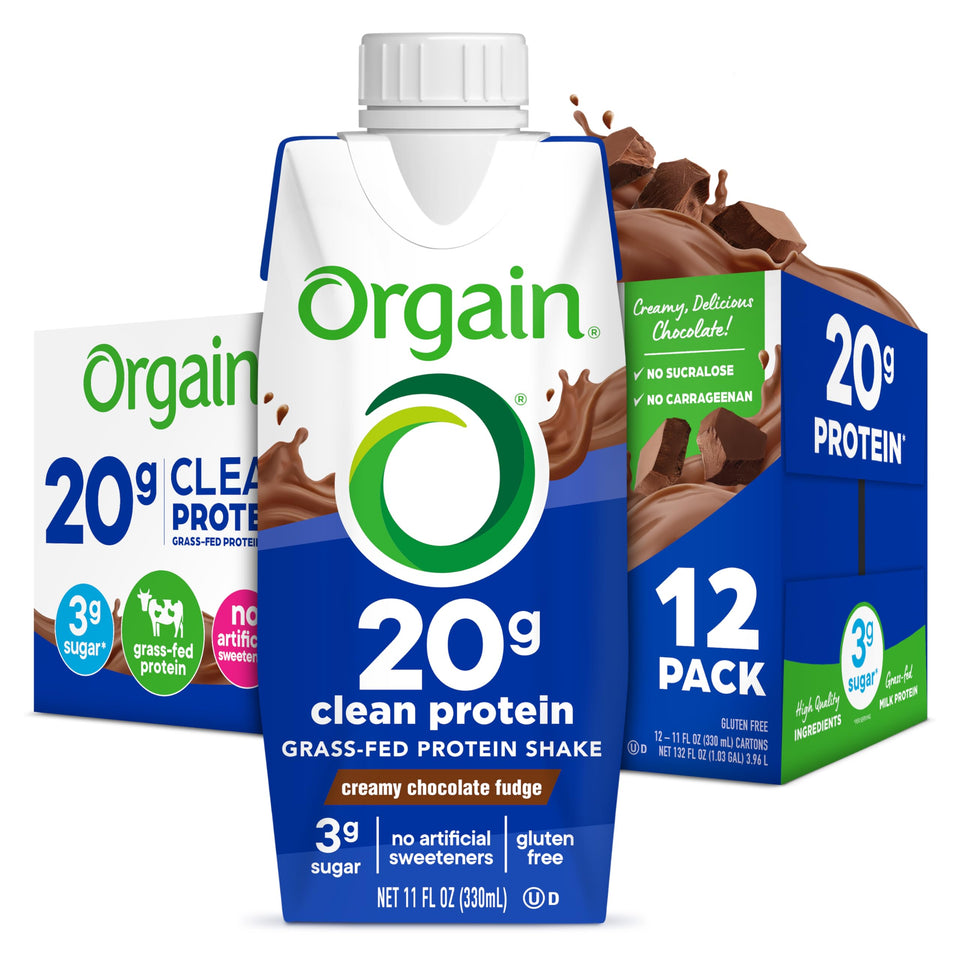 Orgain Clean Protein Shake bottle featuring Creamy Chocolate Fudge, ideal for on-the-go fuel