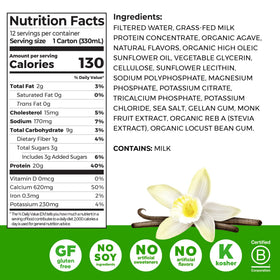 Orgain Clean Protein Shake Grass-Fed Dairy label highlights grass-fed protein source.