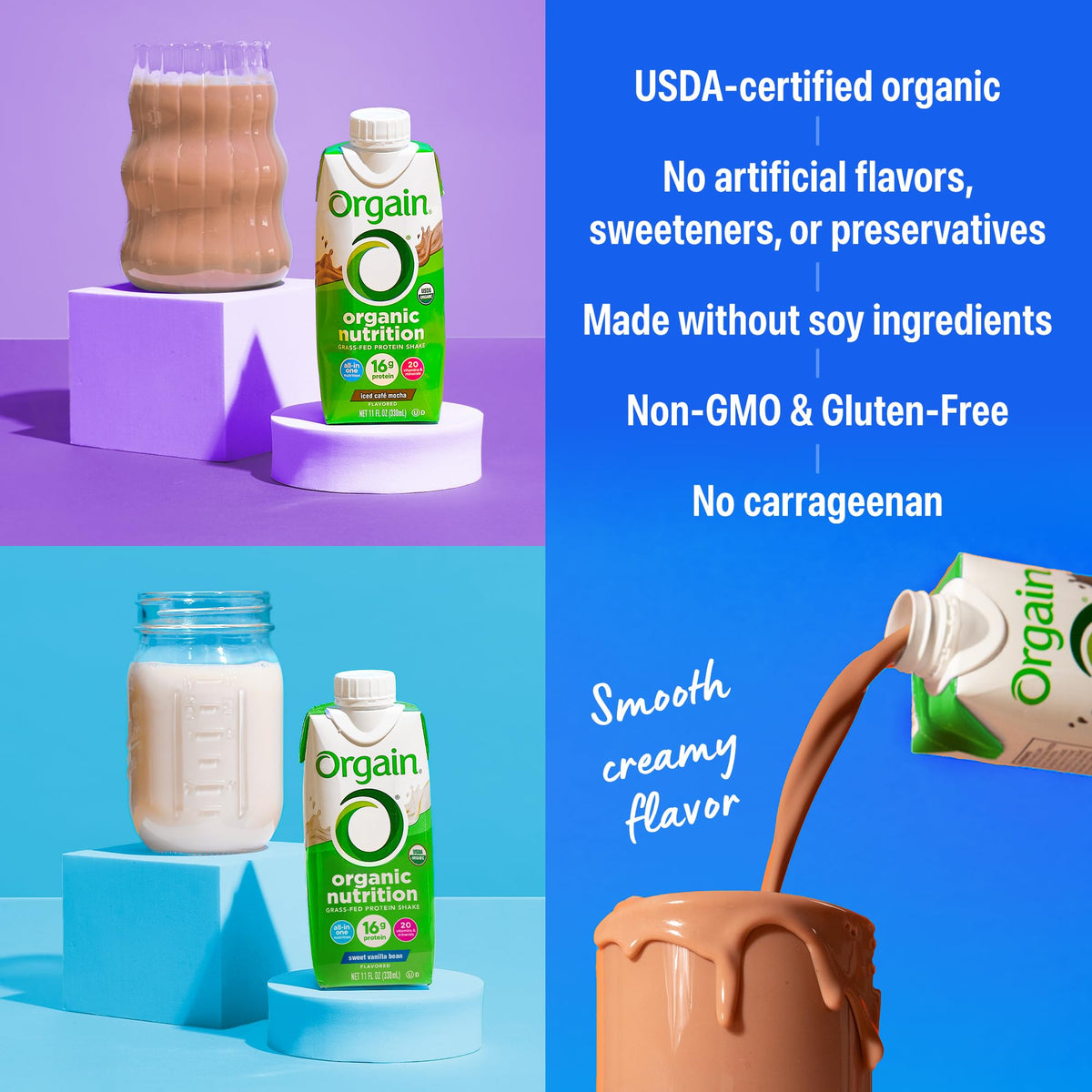 Orgain grass-fed dairy source image featuring pasture-raised protein