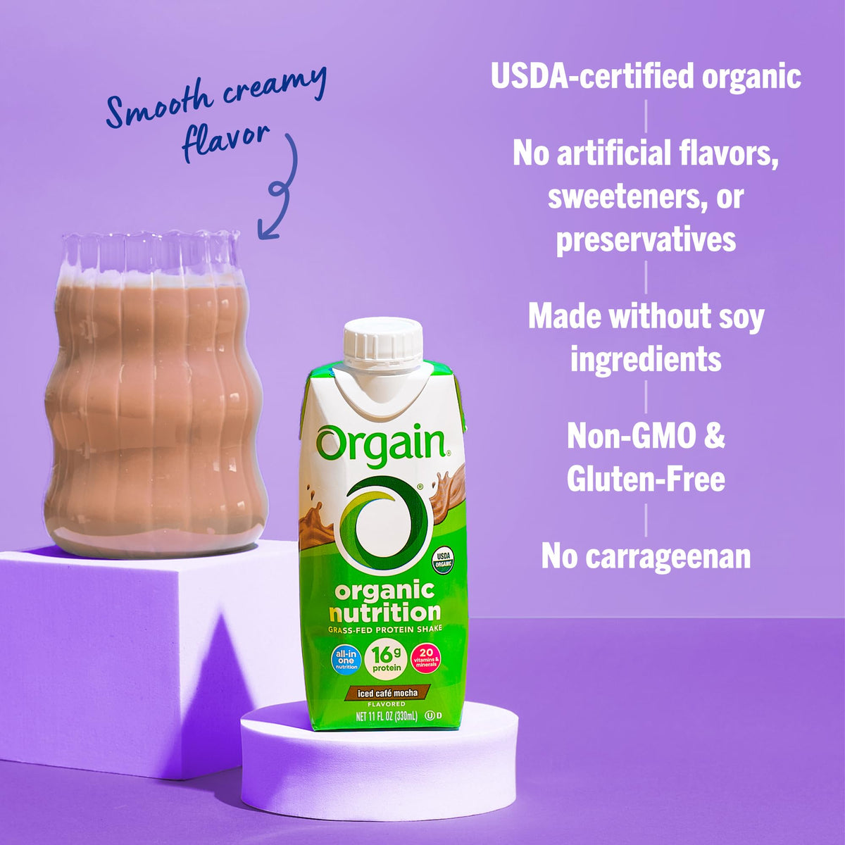 Orgain ingredients panel close-up, signaling transparency and quality ingredients.