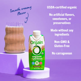 Orgain ingredients panel close-up, signaling transparency and quality ingredients.