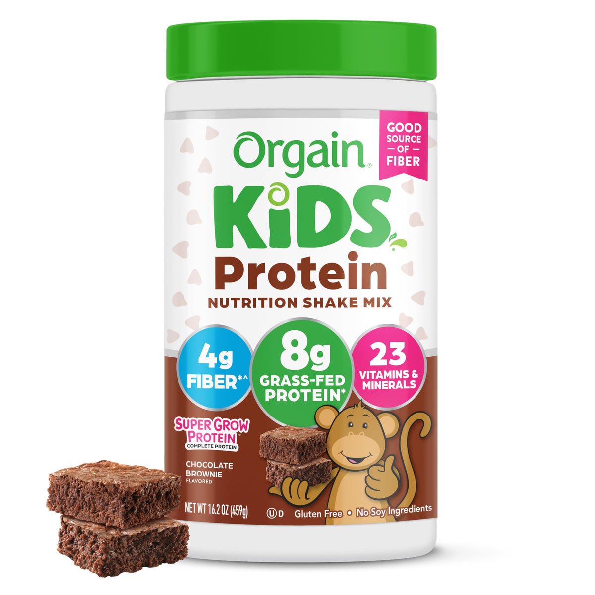 Orgain Kids Protein Shake Chocolate Brownie being poured for a creamy snack.