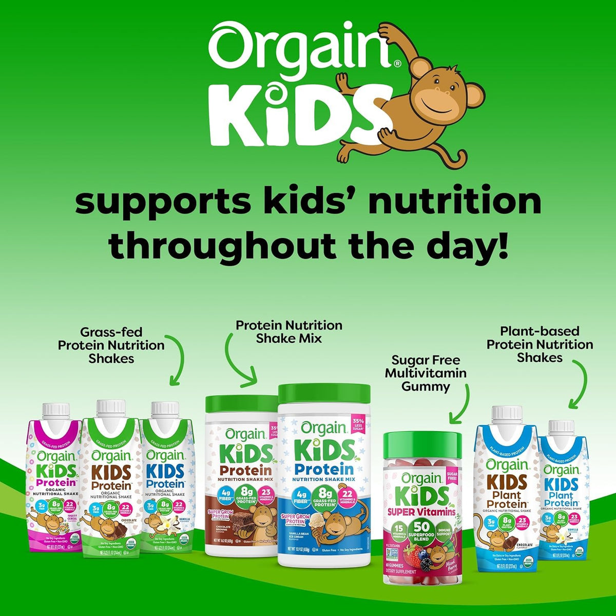 Orgain Kids Protein Shake 1 lb tub packaging for easy storage.