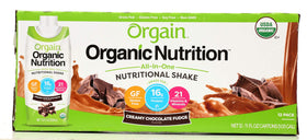 Orgain Organic Creamy Chocolate Fudge Shake 12-pack front view for quick nutrition