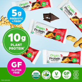 Orgain Organic Protein Bar ingredients list with chia seeds and brown rice protein