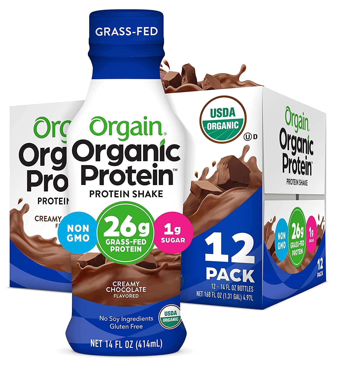 Orgain Organic Protein Shake with grass-fed dairy in creamy chocolate fudge for a protein boost
