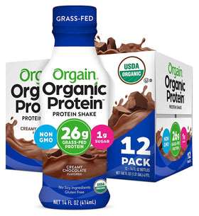 Orgain Organic Protein Shake with grass-fed dairy in creamy chocolate fudge for a protein boost