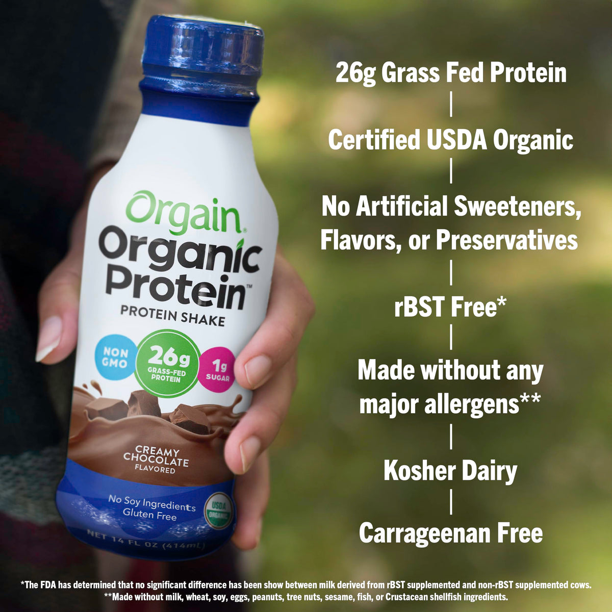 No added sugar Orgain protein shake with gluten-free formula