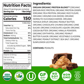 Orgain vegan protein bar close-up highlighting 10g protein and clean ingredients