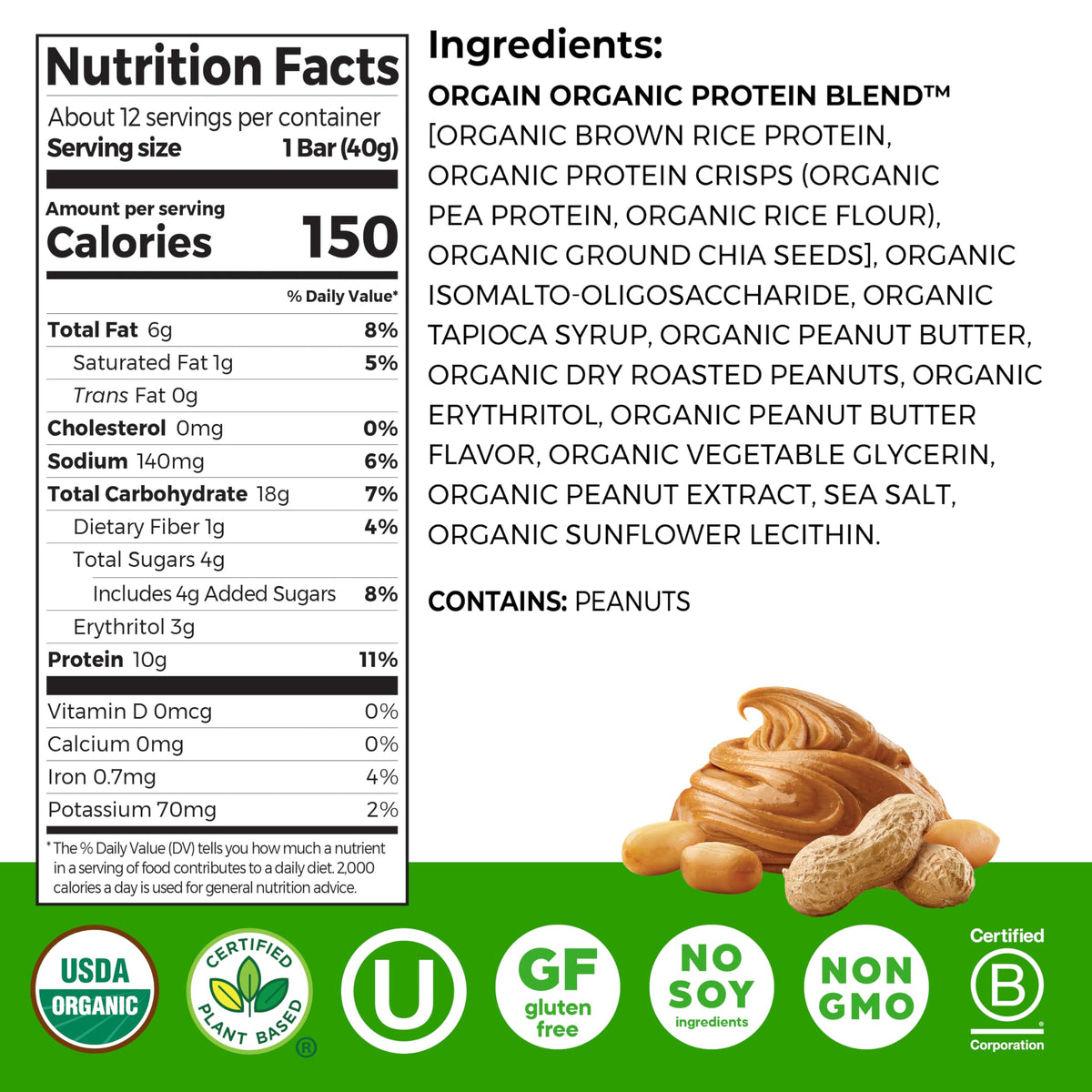 Orgain Peanut Butter Protein Bars on plate, convenient snack option