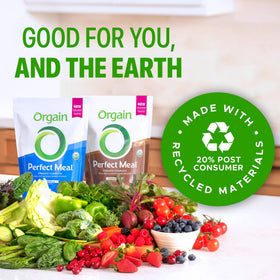Orgain Perfect Meal packaging featuring 80+ superfoods and nutrients