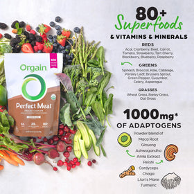 Pouring Orgain Perfect Meal into a glass with non-dairy milk