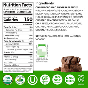 Orgain Simple Protein Powder chocolate pour shows smooth mixability.