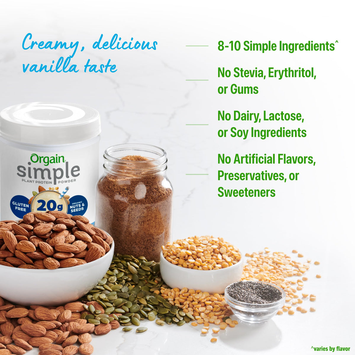 Orgain Simple Vegan Protein Vanilla packaging with USDA Organic seal