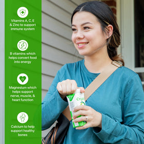 Orgain Vanilla Bean visual of organic fruits and vegetables blend