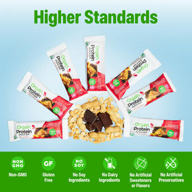 Orgain vegan protein bar nutrition facts panel showing 10g protein and 150 calories