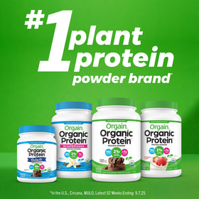 Orgain vegan protein powder on a dairy-free label supports plant-based diets.