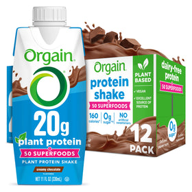Orgain vegan protein shake creamy chocolate bottle, on-the-go nutrition with 20g plant protein and zero sugar