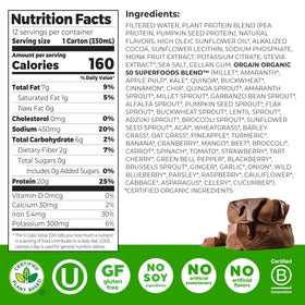 Orgain vegan protein shake creamy chocolate glass close-up showing smooth, creamy texture