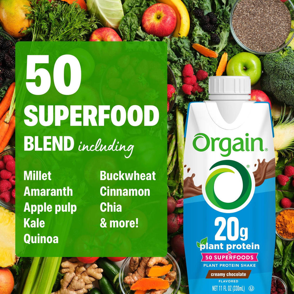 Orgain vegan protein shake glass pour showcasing rich chocolatey flavor