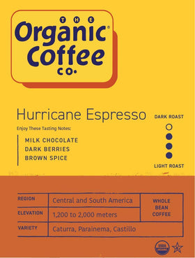 The Organic Coffee Co. Hurricane Espresso brew-friendly blend for any machine.