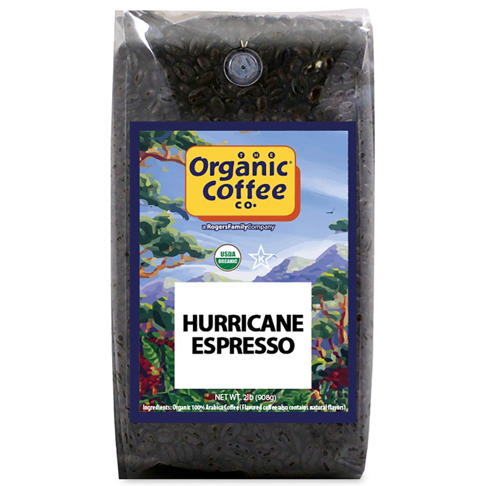 The Organic Coffee Co. Hurricane Espresso whole bean 2lb for bold, smooth mornings.