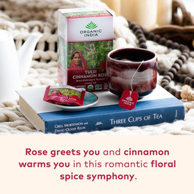 Organic India infusion closeup tea bags highlighting aromatic blend for daily relaxation.