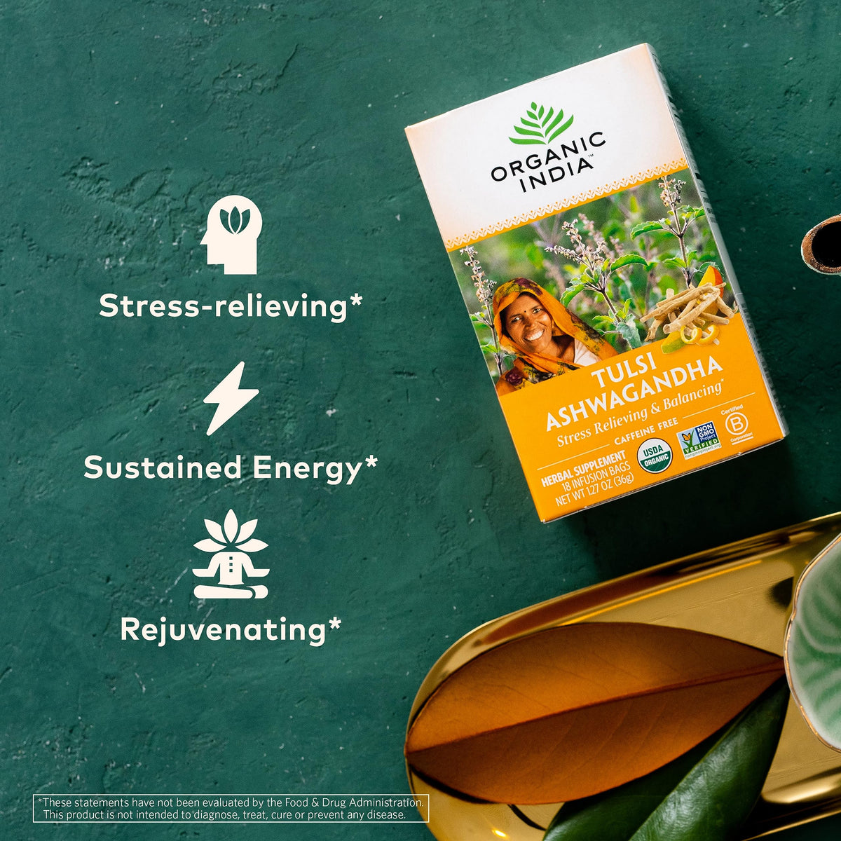 Organic India Mango Tulsi blend aroma invites relaxation and mood uplift.