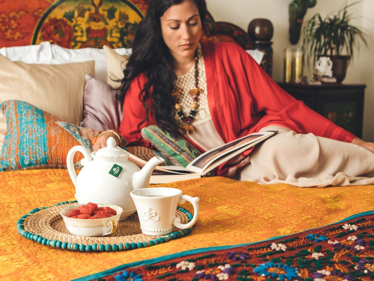 Organic India Tulsi Green Tea time moment promotes balanced focus without jitters