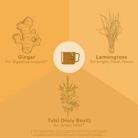 Close-up of organic Tulsi leaves emphasizes pure, calming herbal blend.