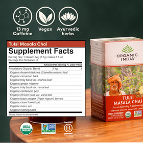 Organic India Tulsi Masala Chai kitchen scene suggests tea ritual and social sipping