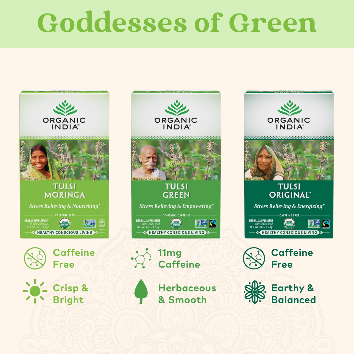 Organic India Tulsi Moringa Tea Steaming Cup evokes calm focus