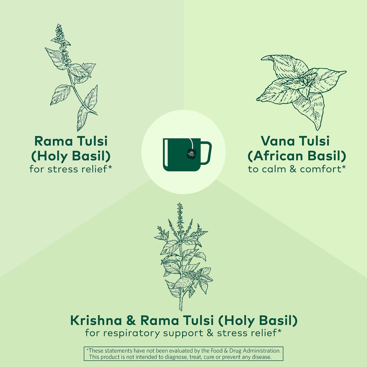 Organic India Tulsi Original Tea label closeup highlighting organic and fairtrade