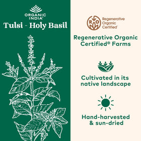 Packaging label of Organic India Tulsi Original with USDA Organic certification.