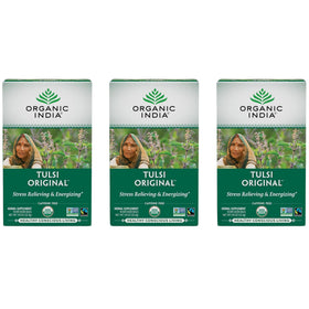 Organic India Tulsi Original Tea box showing the three-pack for calm daily moments