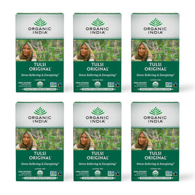 ORGANIC INDIA Tulsi Original tea packaging invites calm for daily ritual