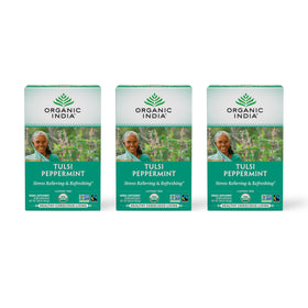 Three-pack ORGANIC INDIA Tulsi Peppermint Tea option for gifting